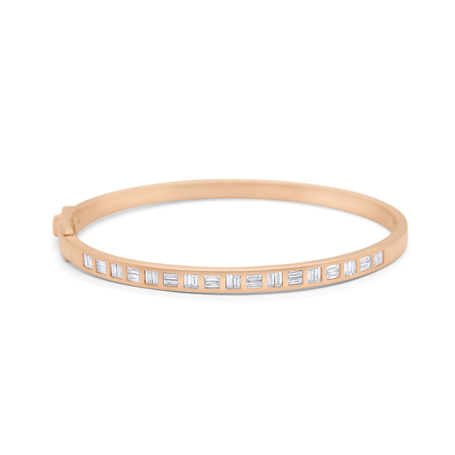 Baguette Cut Diamond Bangle Bracelet in Rose Gold