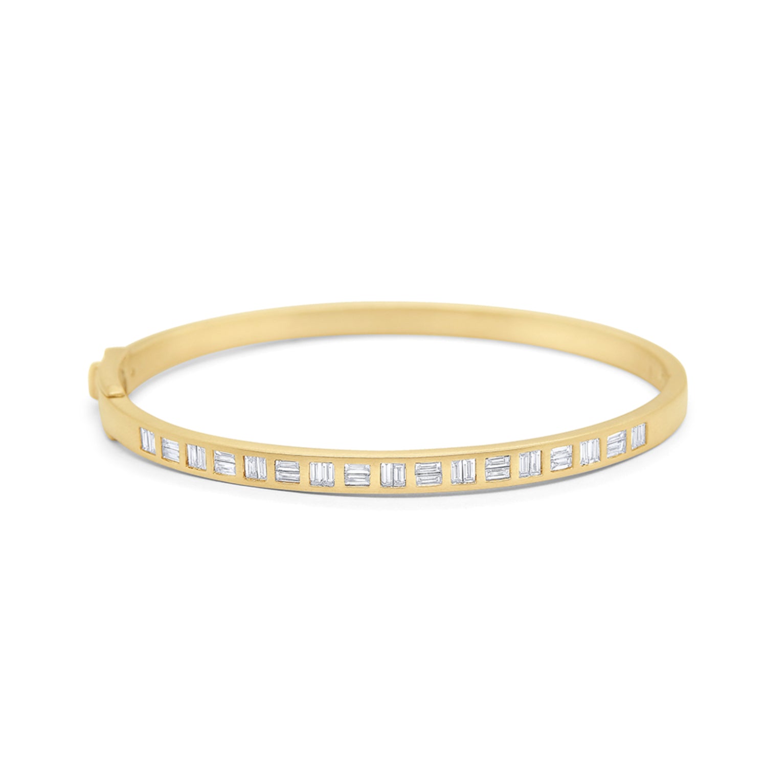 Baguette Cut Diamond Bangle Bracelet in Yellow Gold