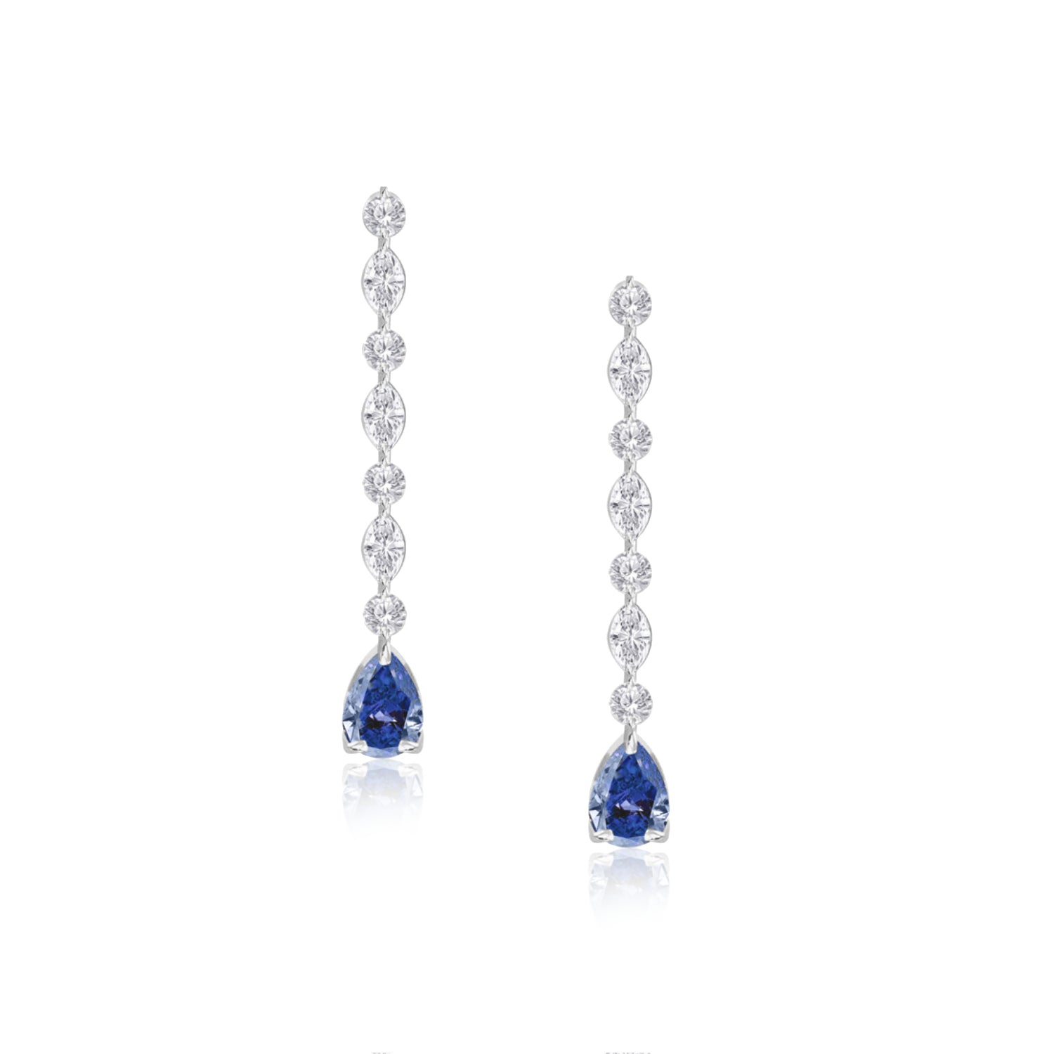 Blue Sapphire and Diamond Drop Earrings in White Gold