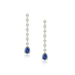 Blue Sapphire and Diamond Drop Earrings in Yellow Gold