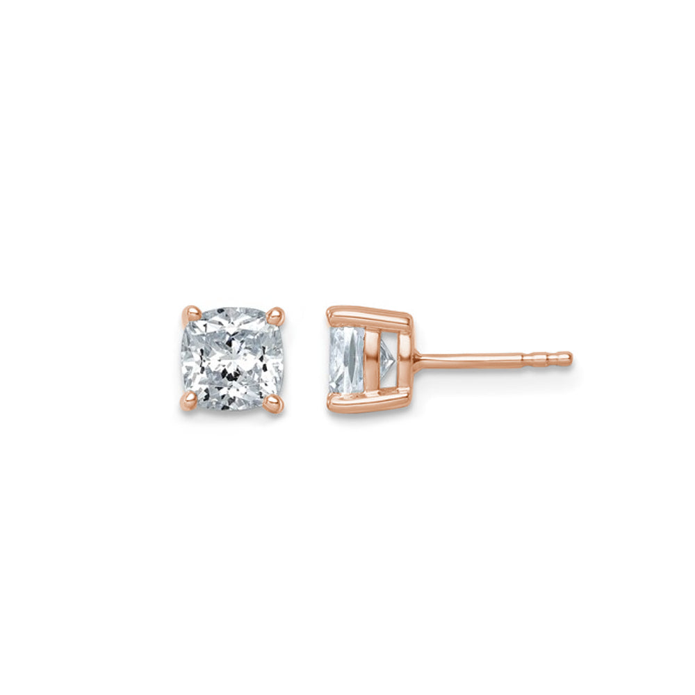 Cushion Cut Diamond Basket Stud Earrings in Rose Gold