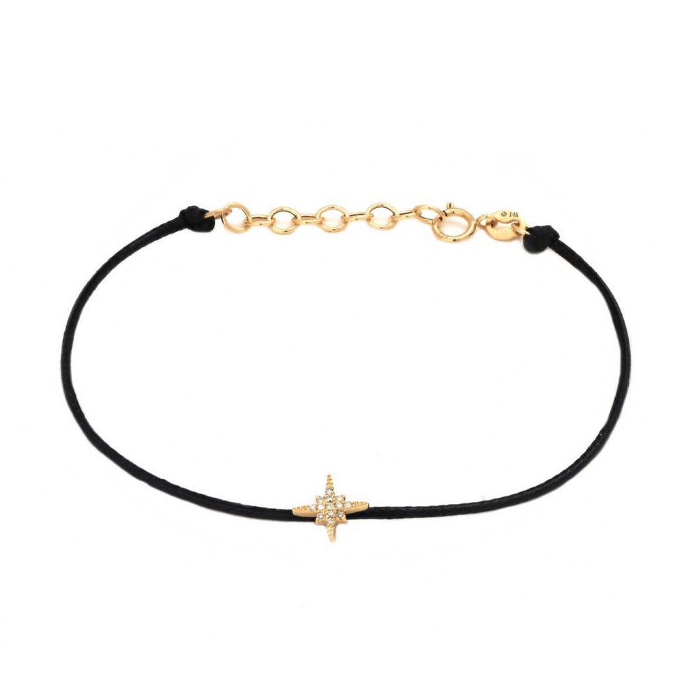 Diamond Star Silk Cord Bracelet in Black
