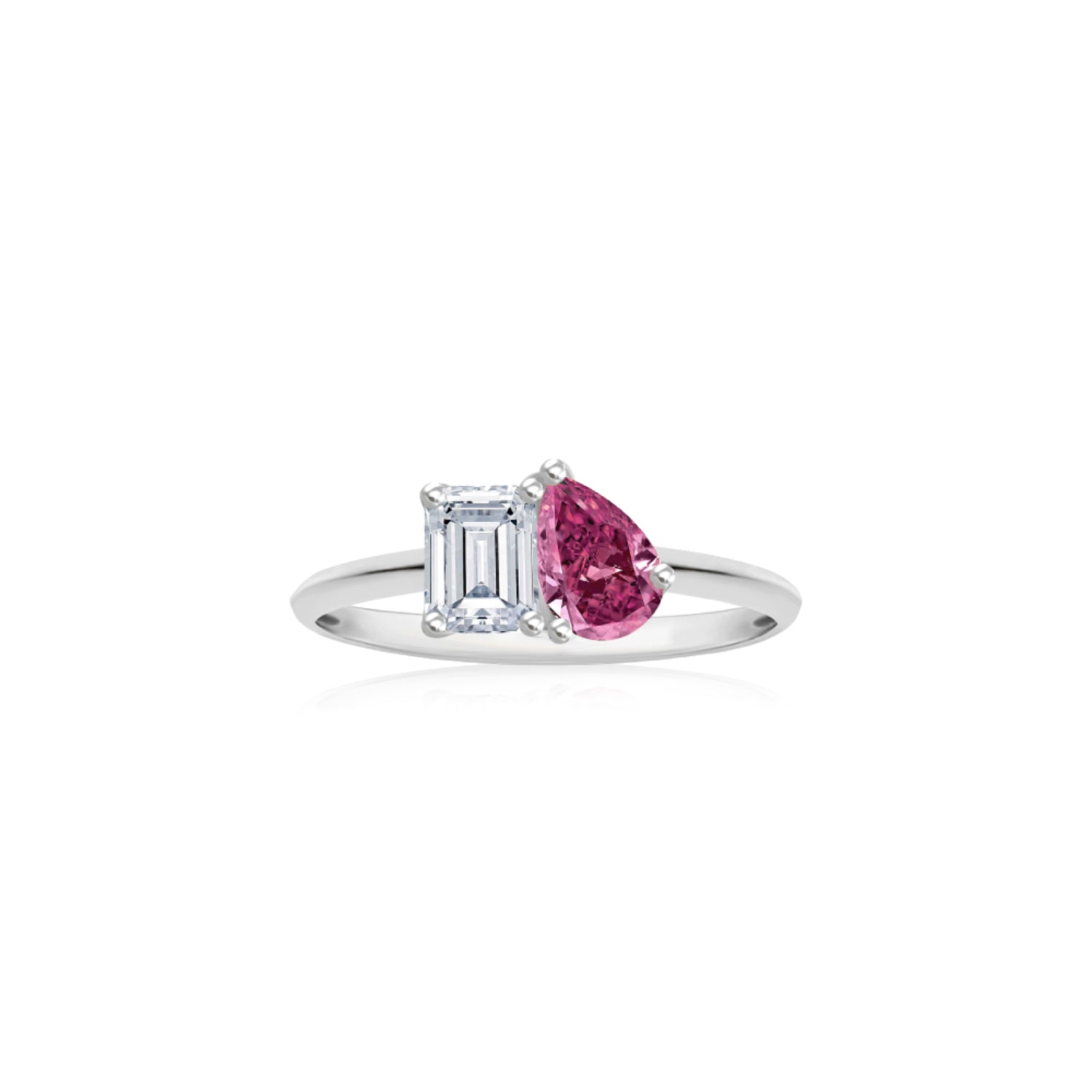 Diamond and Ruby Toi et Moi Engagement Ring in White Gold