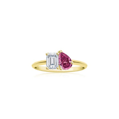 Diamond and Ruby Toi et Moi Engagement Ring in Yellow Gold