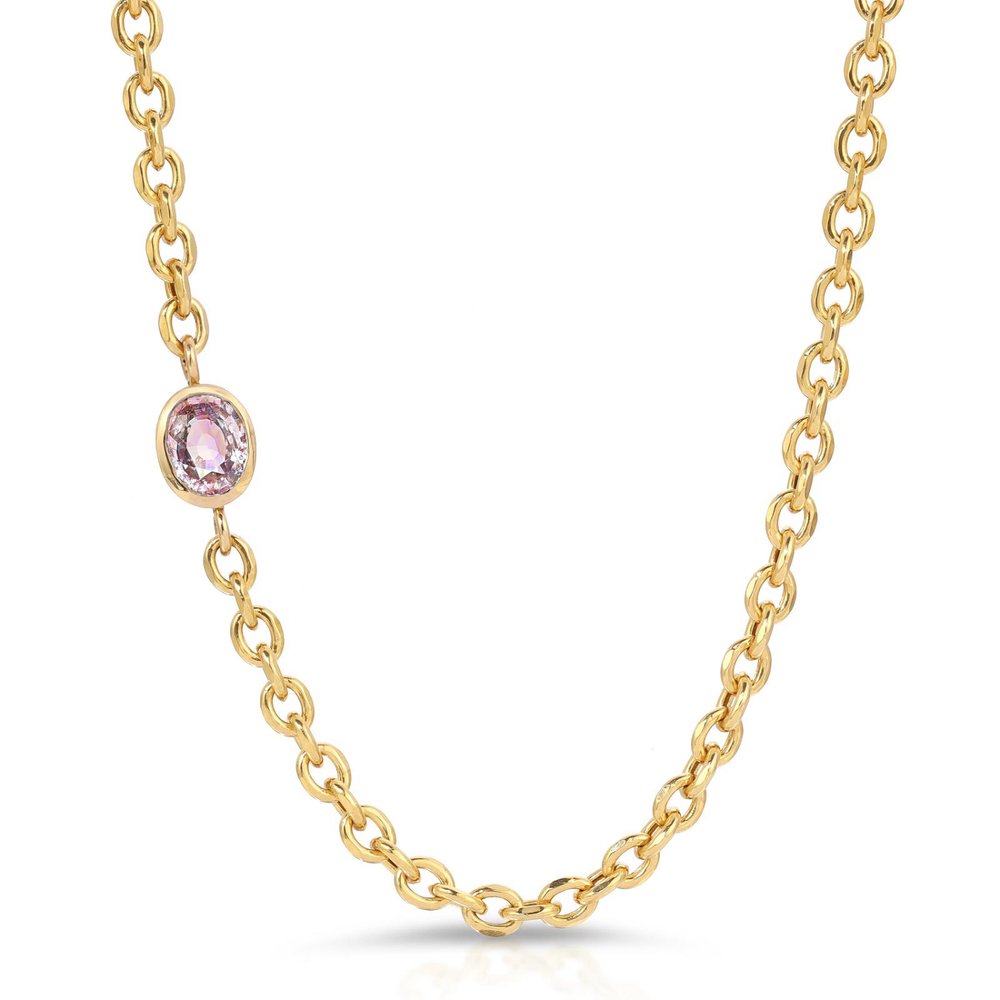 Drift Off-Center Oval Cut Pink Sapphire Semi-Solid Gold Necklace