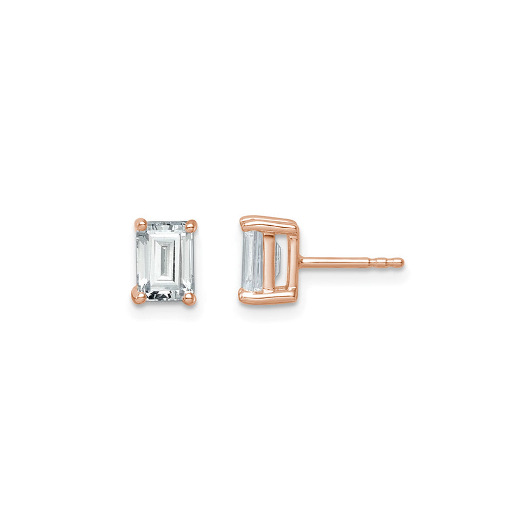 Emerald Cut Diamond Basket Stud Earrings in Rose Gold