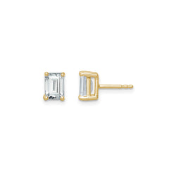 Emerald Cut Diamond Basket Stud Earrings in Yellow Gold