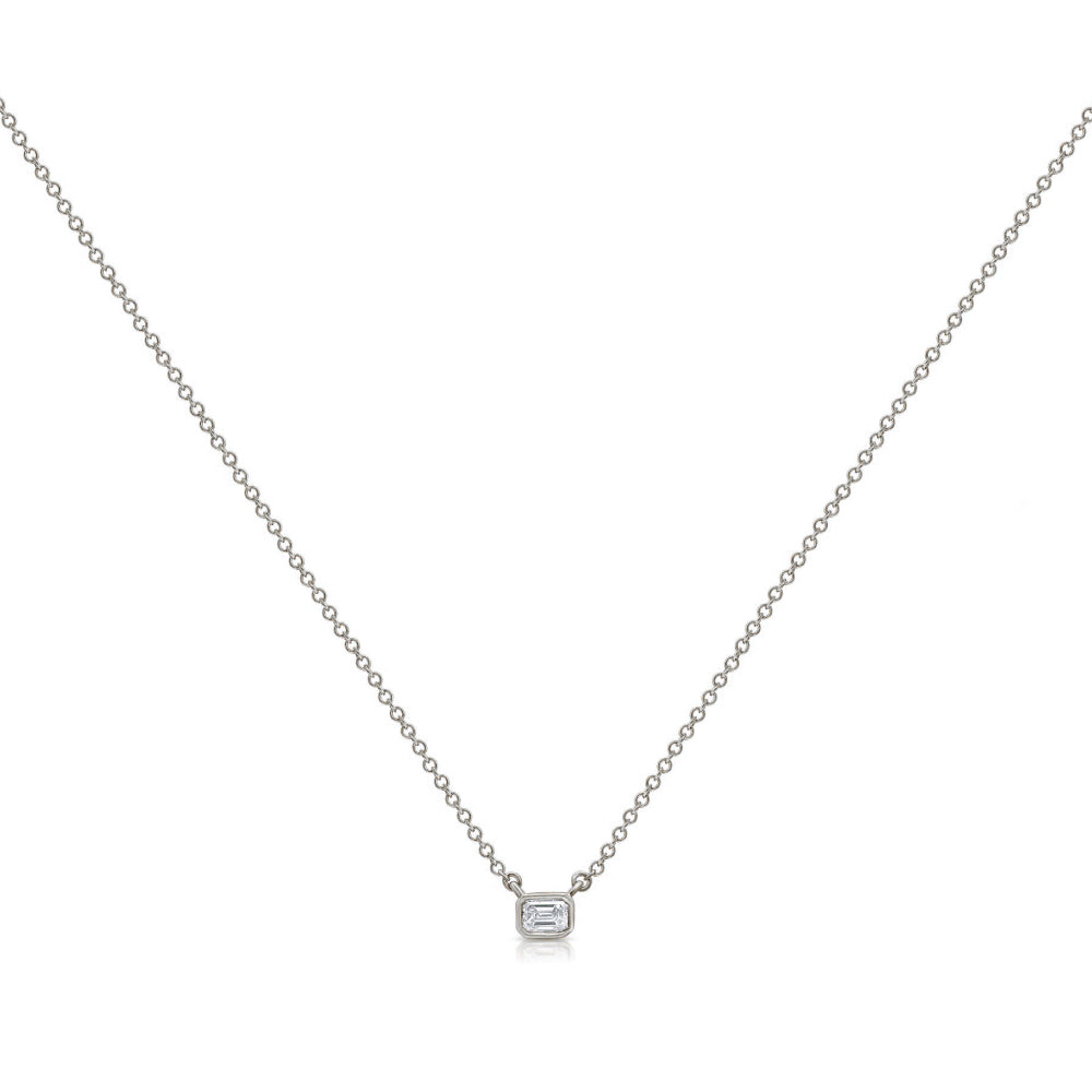 Emerald Diamond East-West Bezel Necklace in White Gold