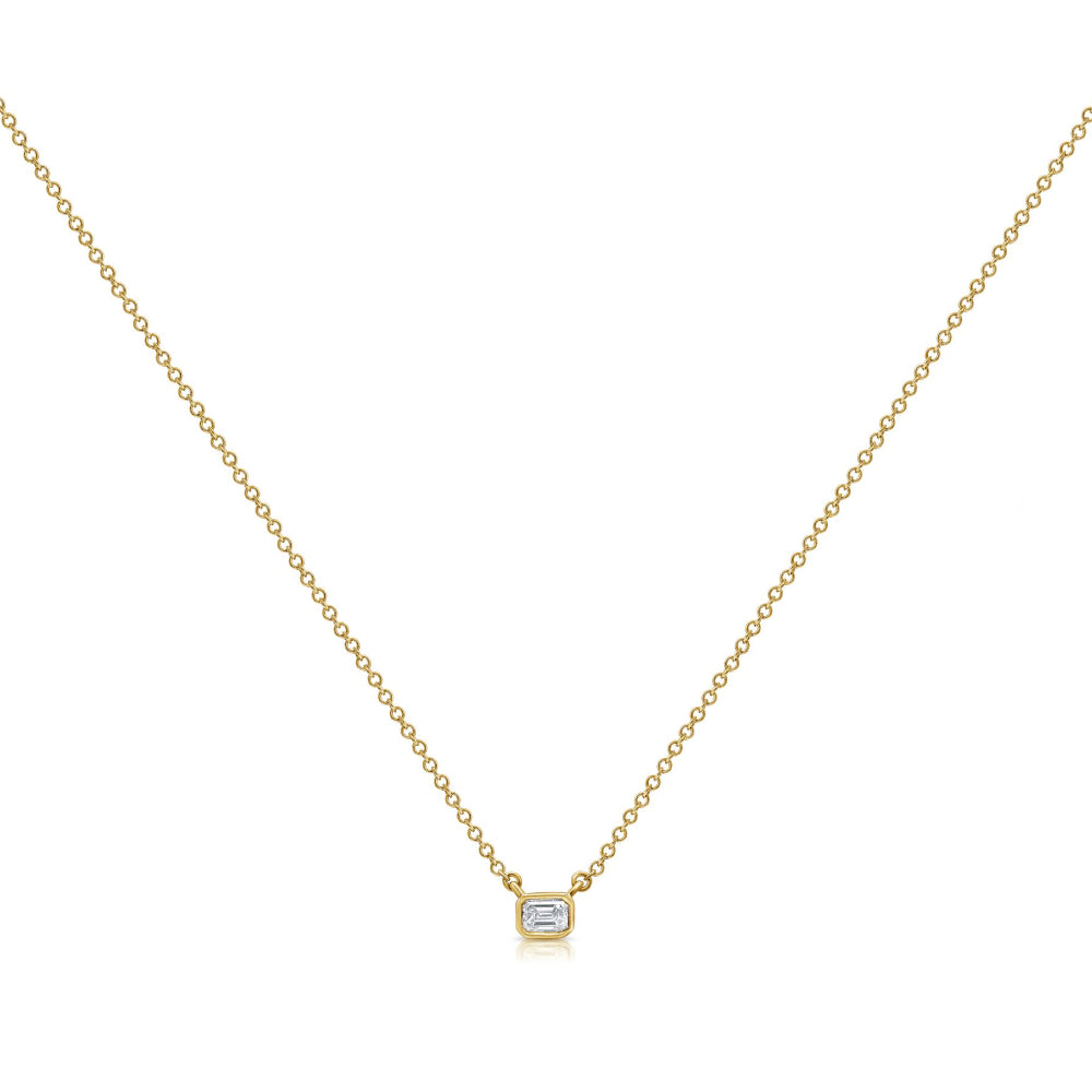Emerald Diamond East-West Bezel Necklace in Yellow Gold