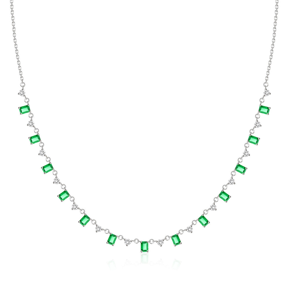 Emerald and Diamond Drops Necklace in White Gold