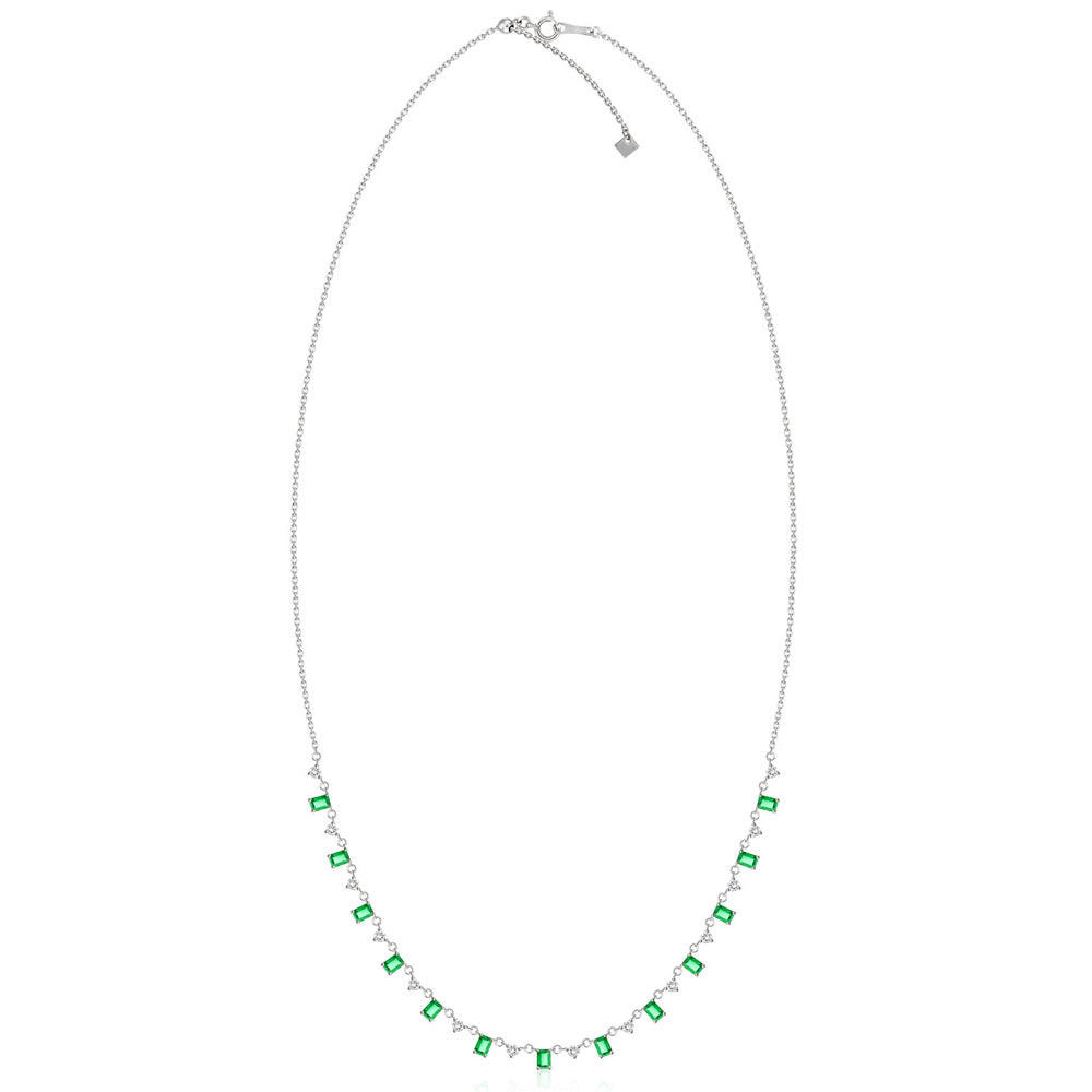 Emerald and Diamond Drops Necklace in White Gold Full View