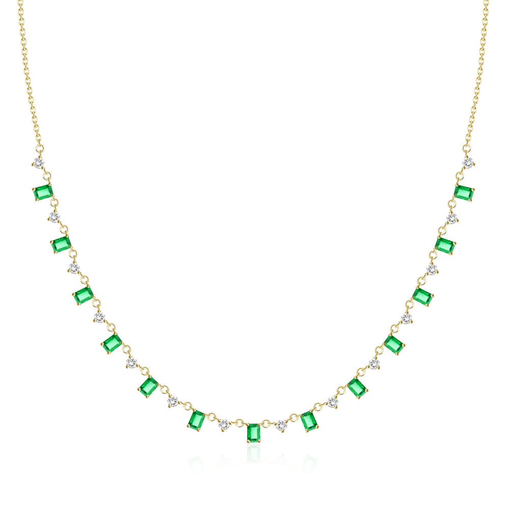 Emerald and Diamond Drops Necklace in Yellow Gold