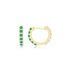 Emerald and Diamond Reversible Huggie Hoop Earrings in Yellow Gold