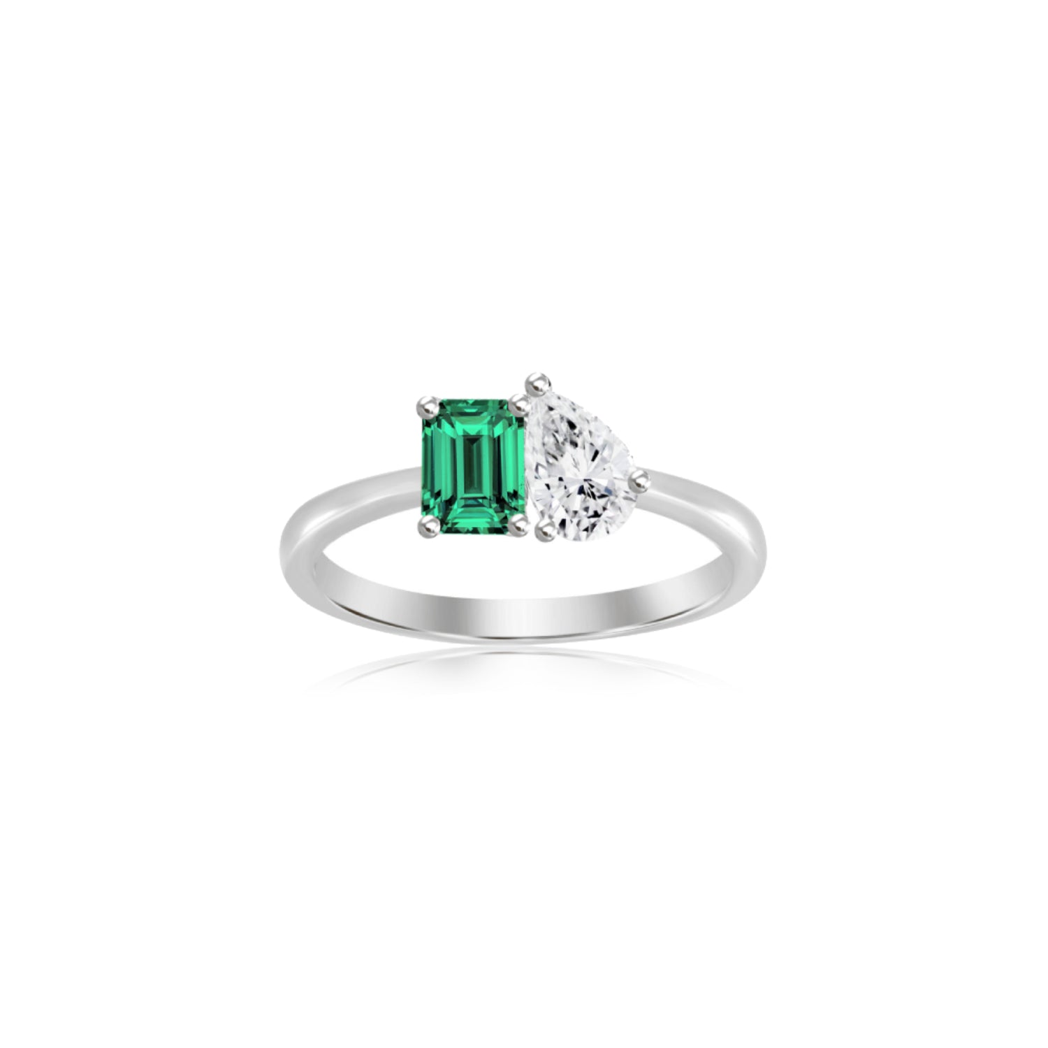 Emerald and Diamond Toi et Moi Engagement Ring in White Gold