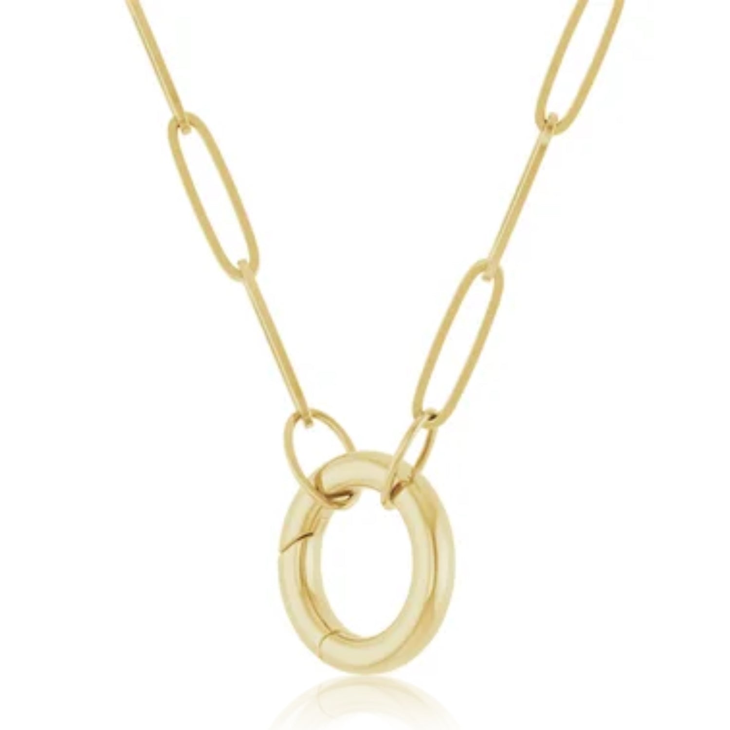 Enhancer Charm Paperclip Link Chain Necklace in Yellow Gold Side View