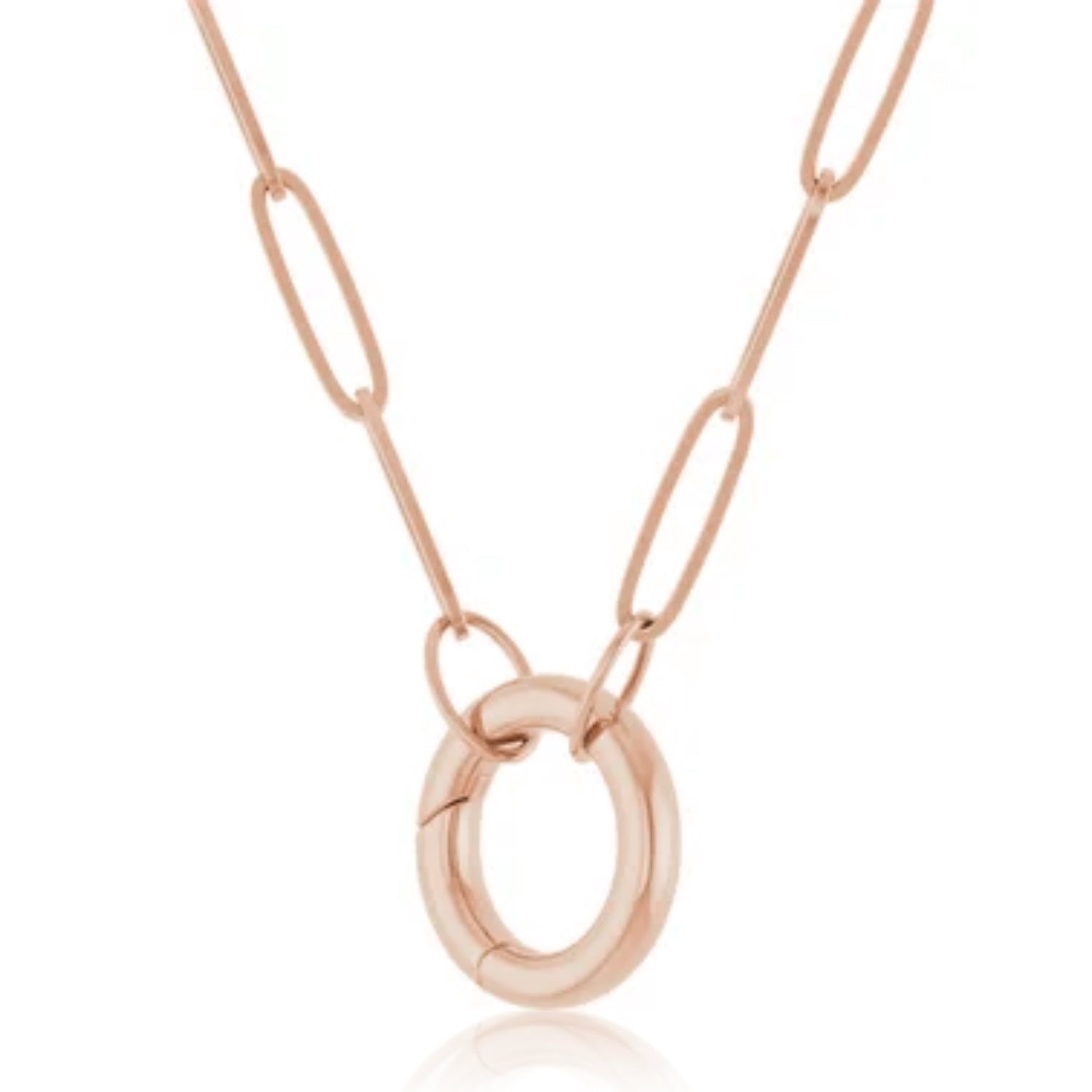 Enhancer Charm Paperclip Link Chain Necklace in Rose Gold Side View