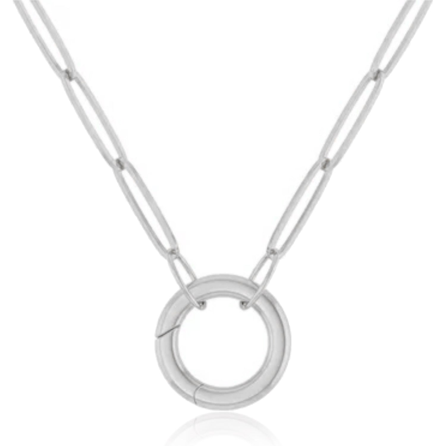 Enhancer Charm Paperclip Link Chain Necklace in White Gold