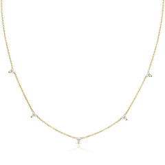 Five Station Diamond Trio Necklace in Yellow Gold