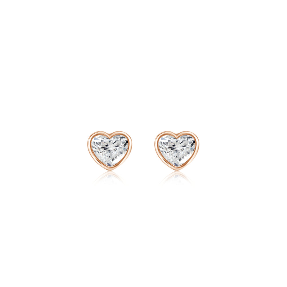 Diamond Heart Stud Earrings|925 Silver| Rose Gold Plated – Purl Jewelry