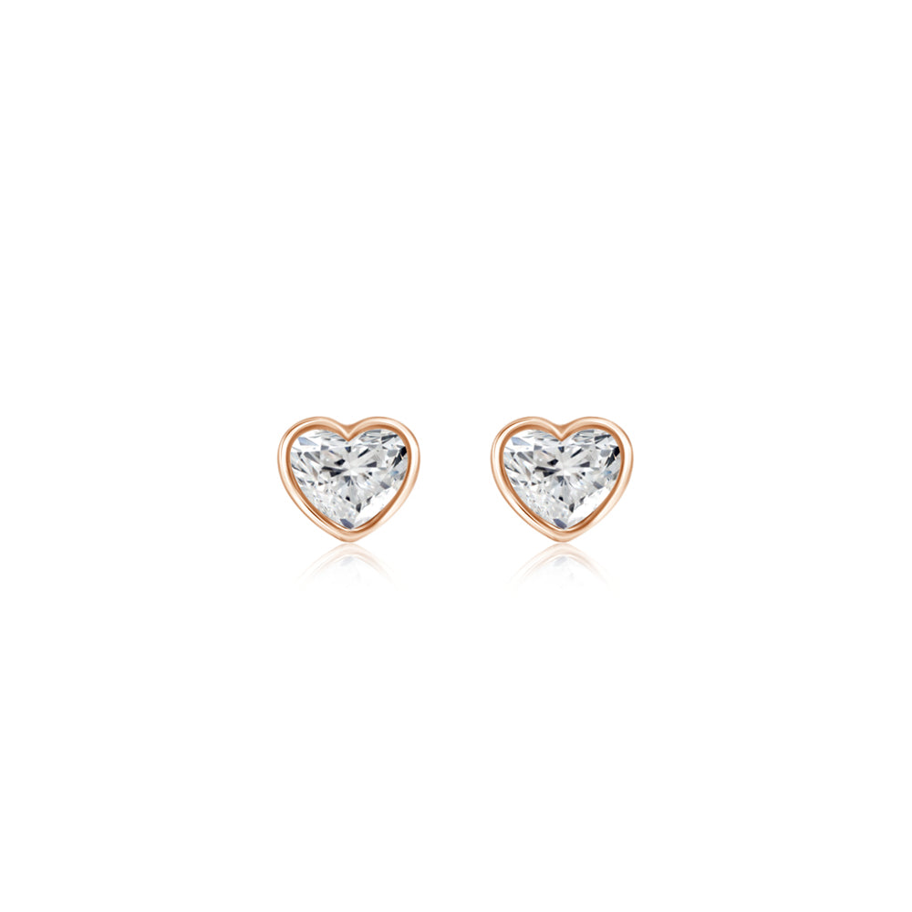 Heart-Shaped Diamond Bezel Stud Earrings in Rose Gold