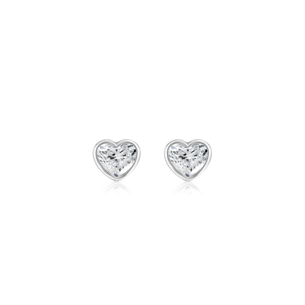 Heart-Shaped Diamond Bezel Stud Earrings in White Gold