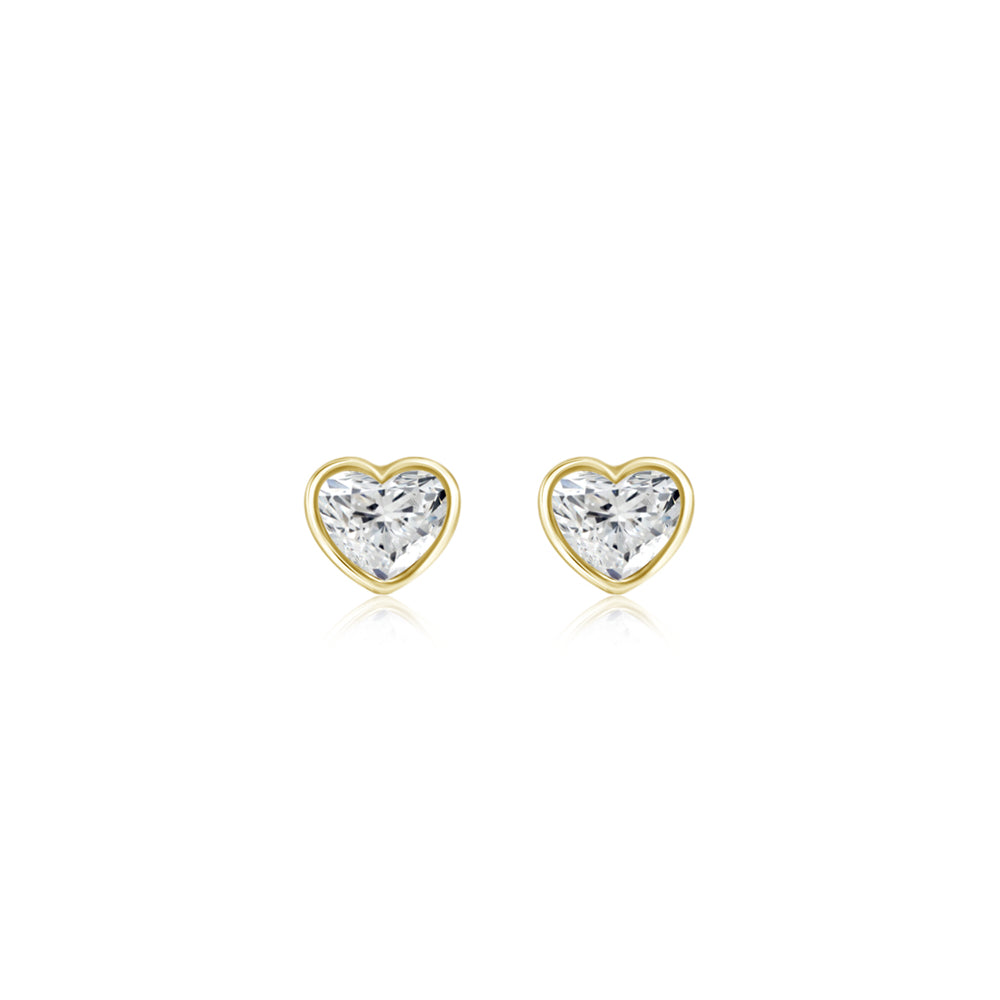 Heart-Shaped Diamond Bezel Stud Earrings in Yellow Gold