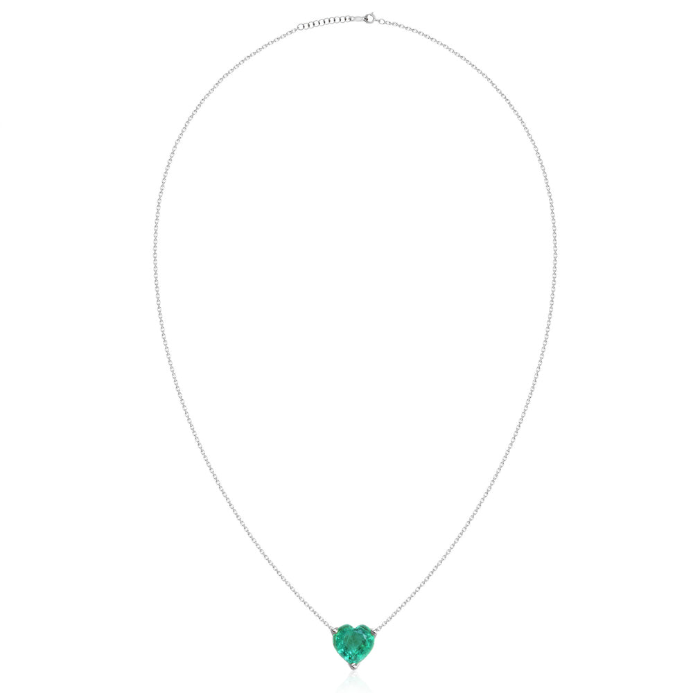 Heart-Shaped Emerald Solitaire Necklace in White Gold Full View