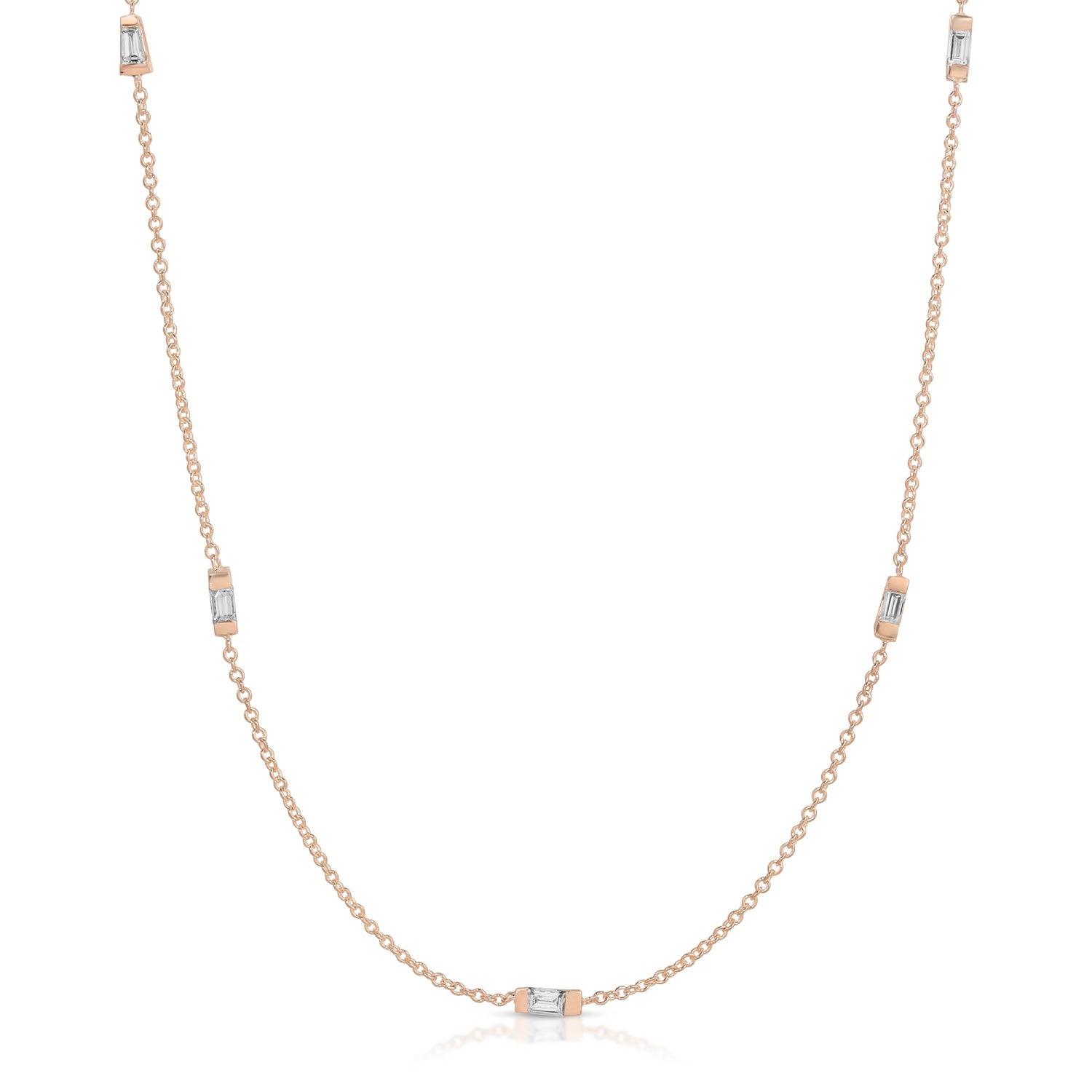 Mixed Baguette Cut Diamond Station Necklace