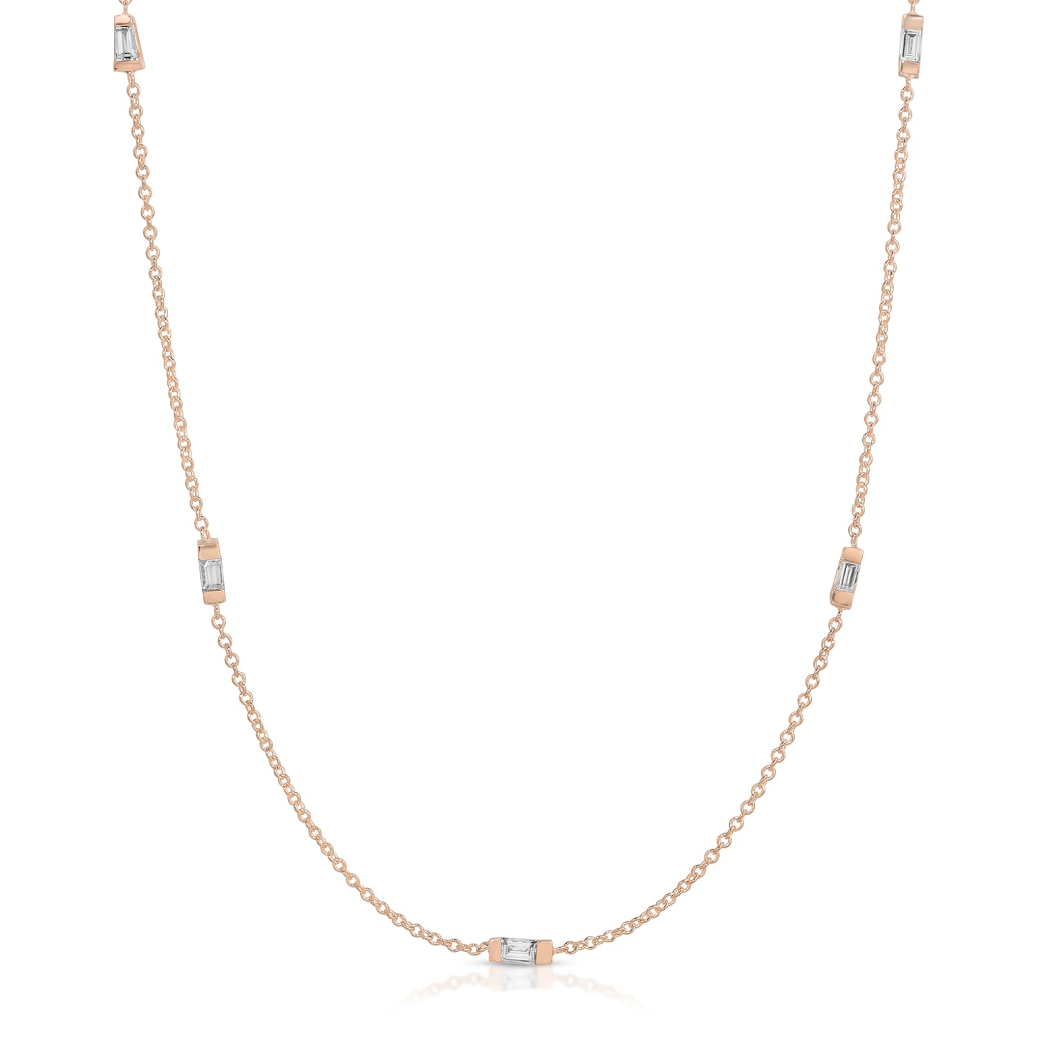 Mixed Baguette Cut Diamond Station Necklace in Rose Gold