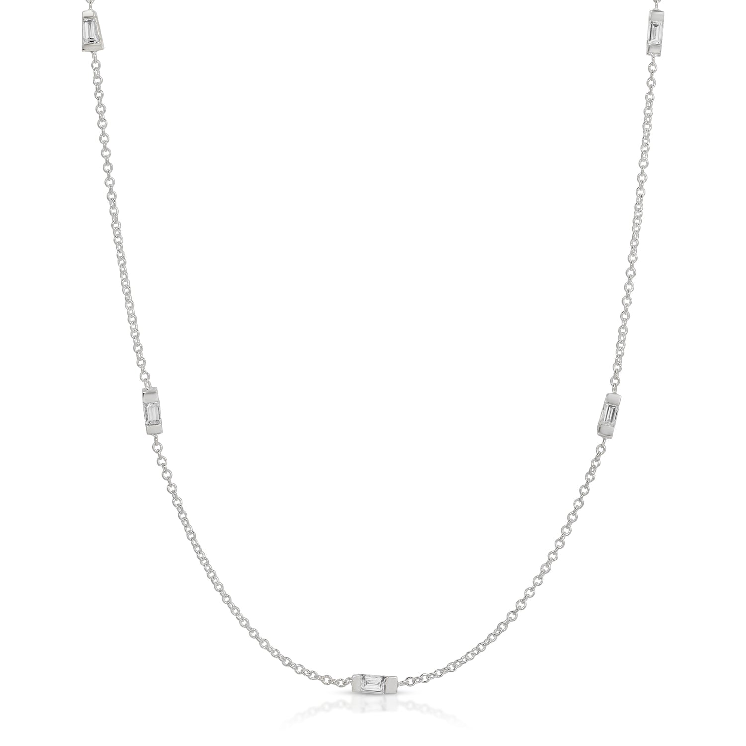 Mixed Baguette Cut Diamond Station Necklace in White Gold