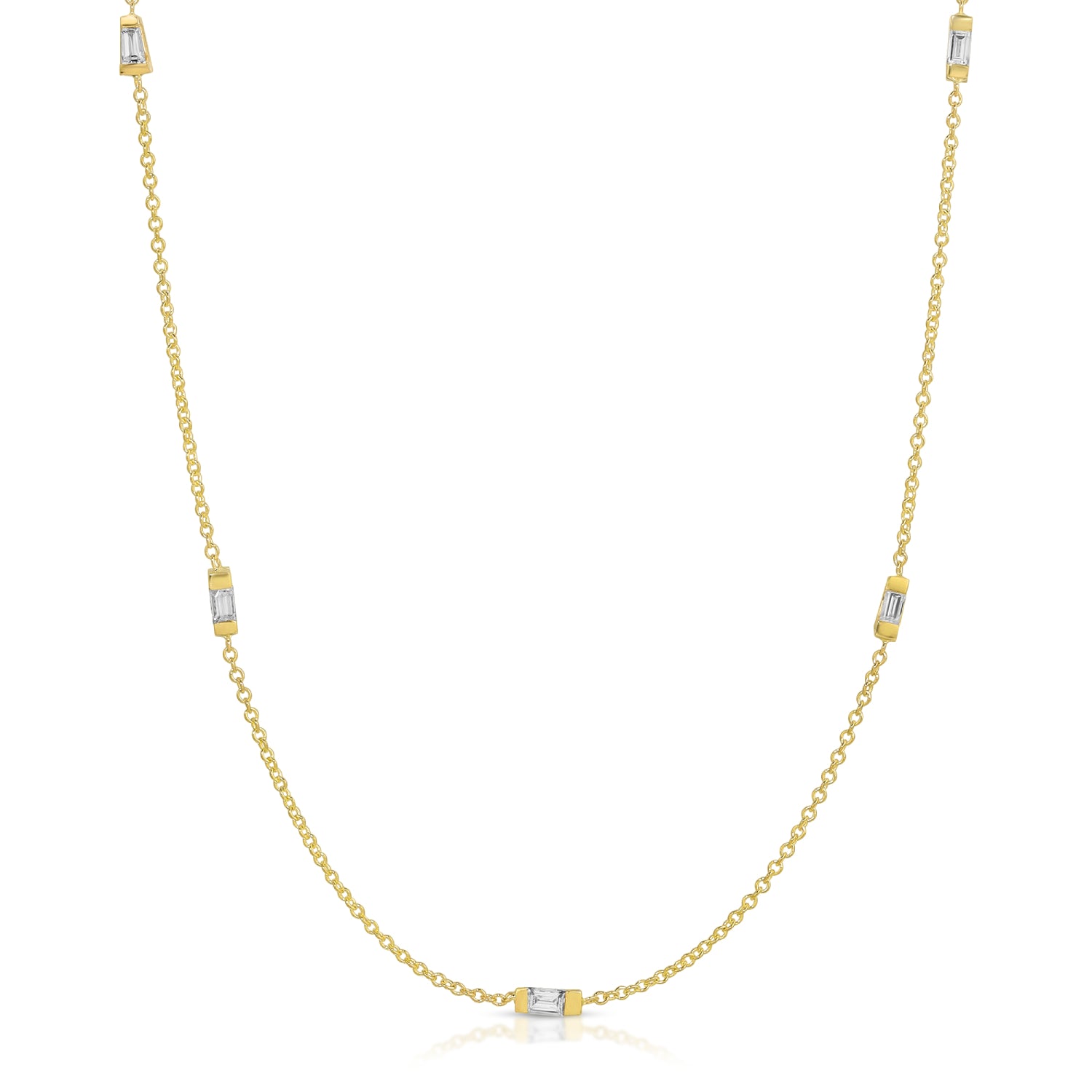 Mixed Baguette Cut Diamond Station Necklace in Yellow Gold