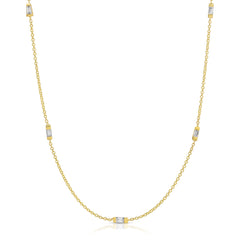 Mixed Baguette Cut Diamond Station Necklace in Yellow Gold