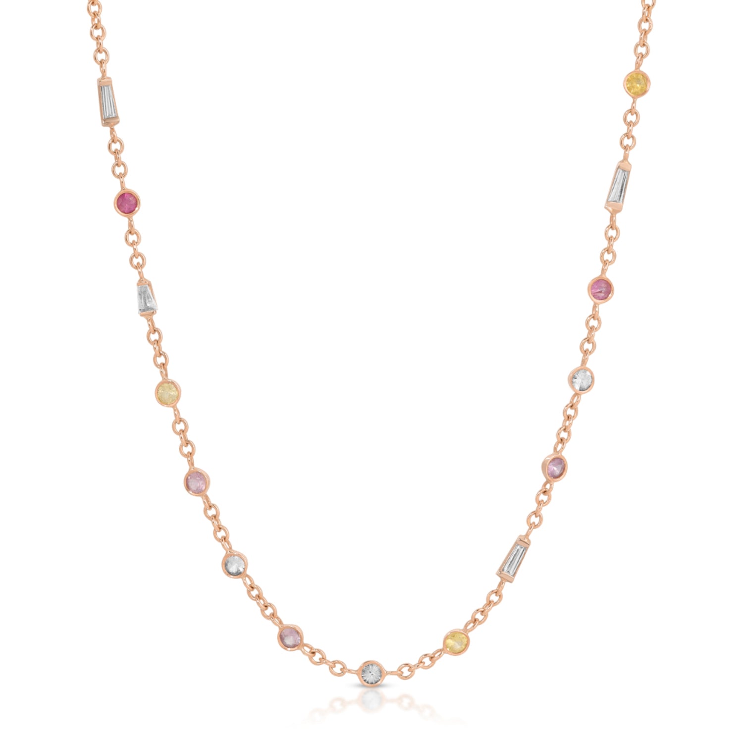 Multicolor Sapphire and Diamond Station Necklace in Rose Gold