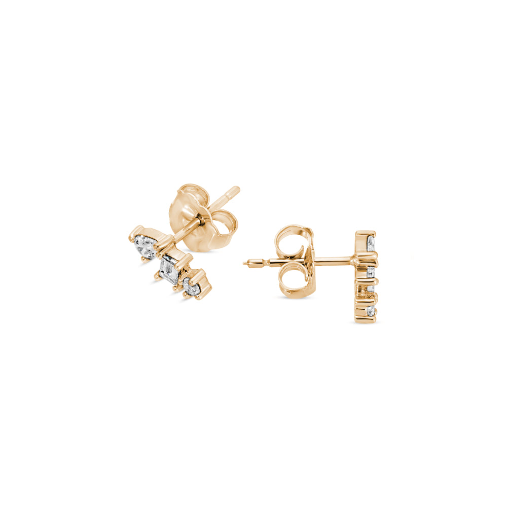 Multishape Diamond Stud Earrings in Rose Gold Side View