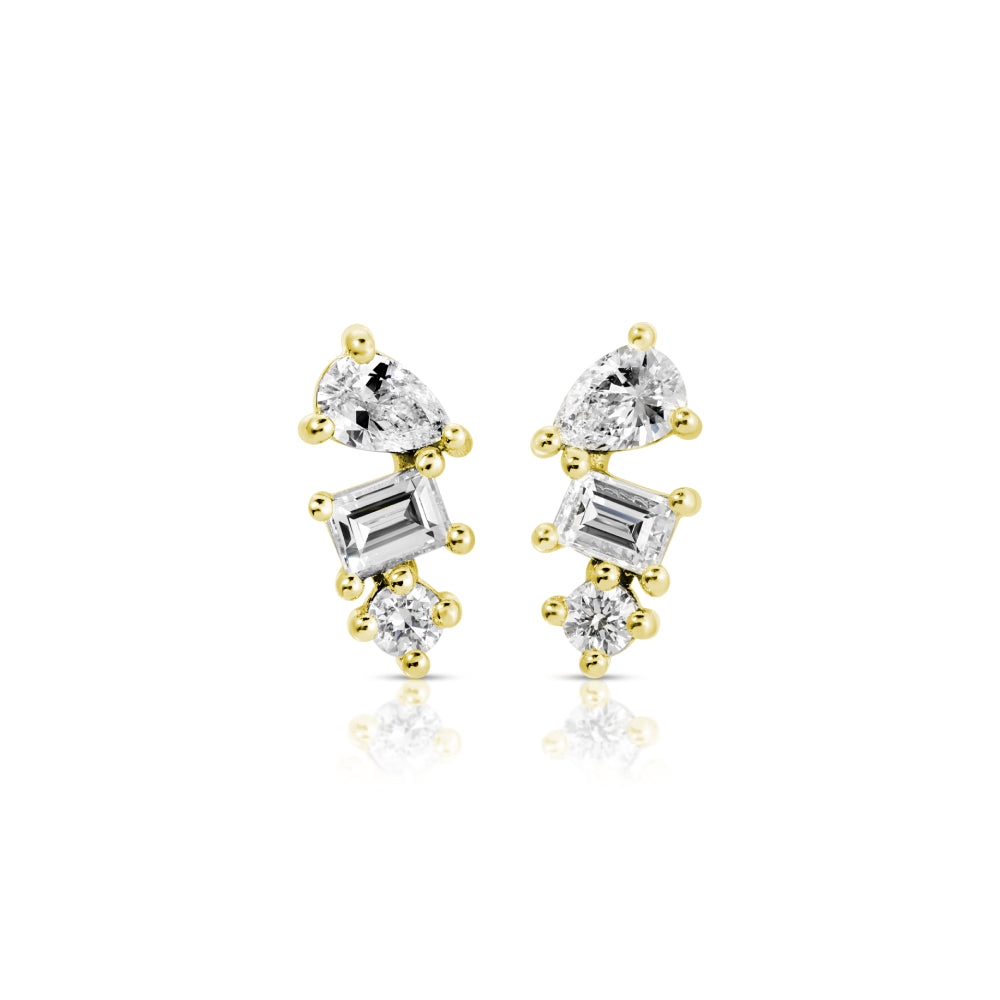 Multishape Diamond Stud Earrings in Yellow Gold