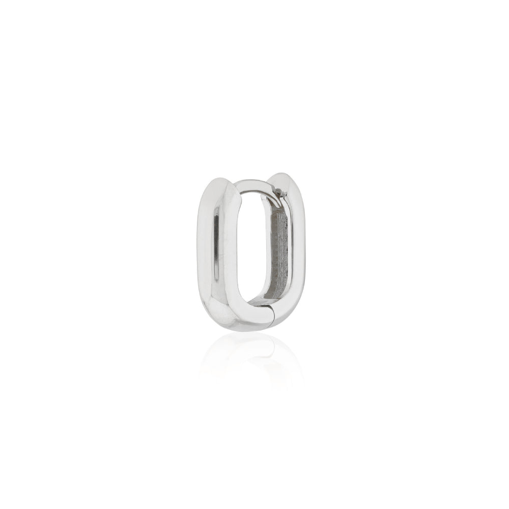 Oblong Polished Hoop Earrings in White Gold Side View