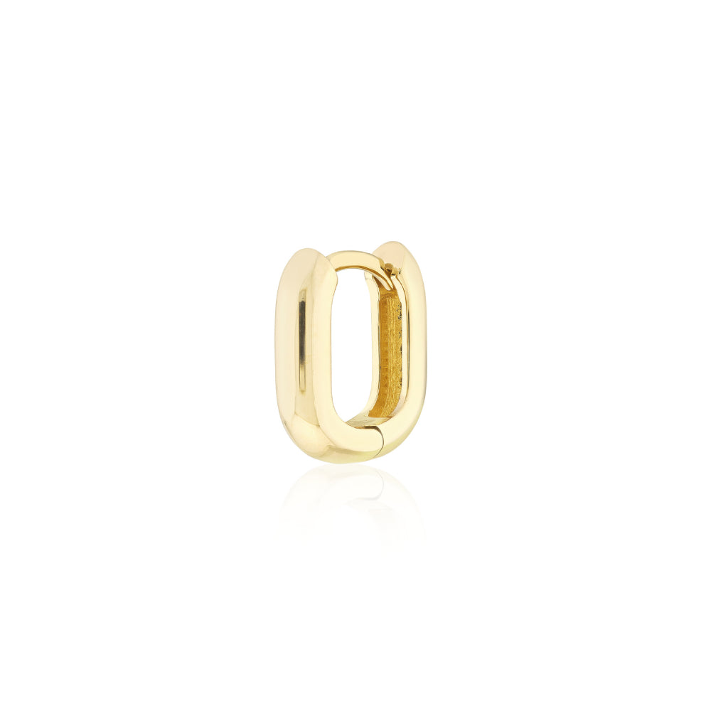 Oblong Polished Hoop Earrings in Yellow Gold Side View
