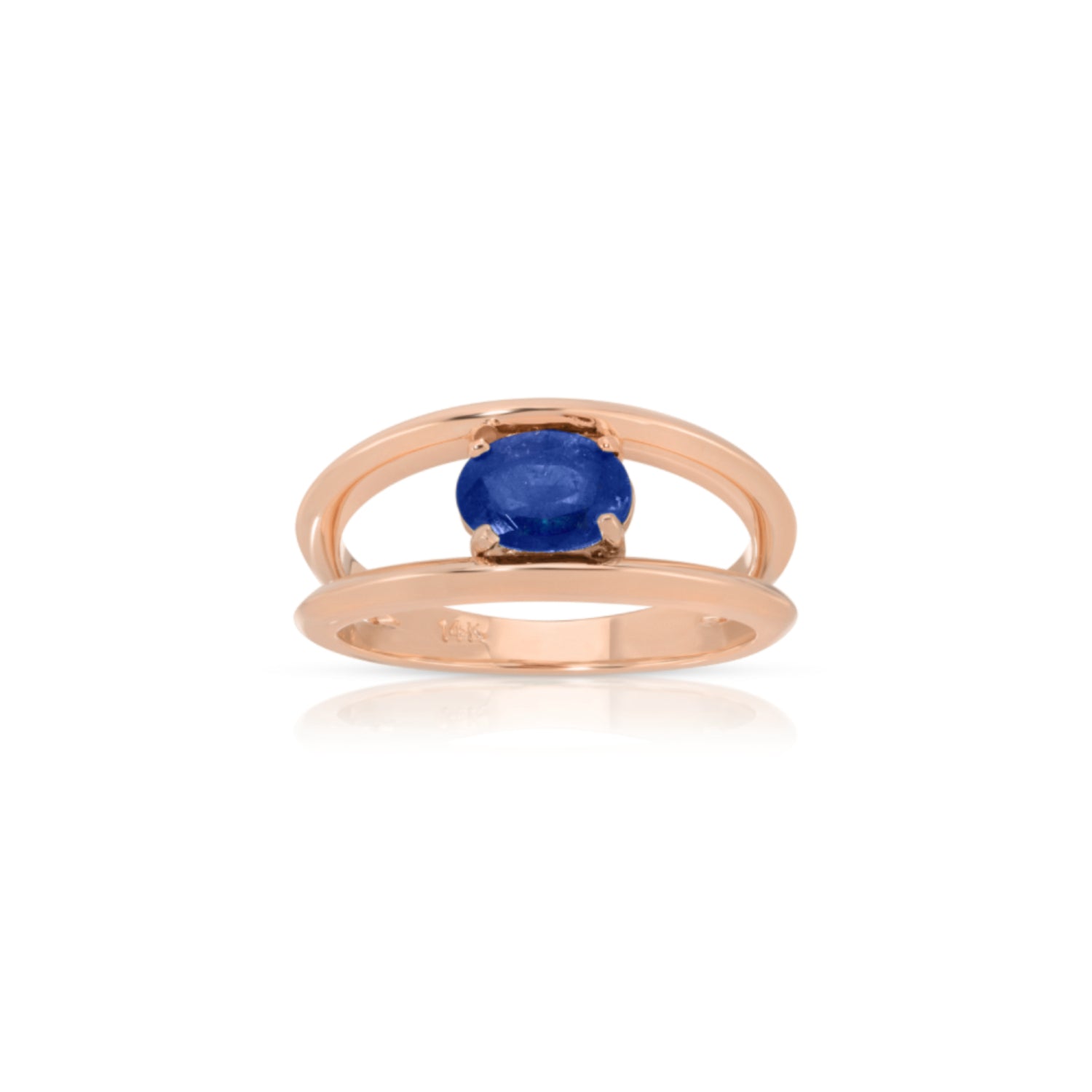 Oval Cut Blue Sapphire Split Shank Ring in Rose Gold