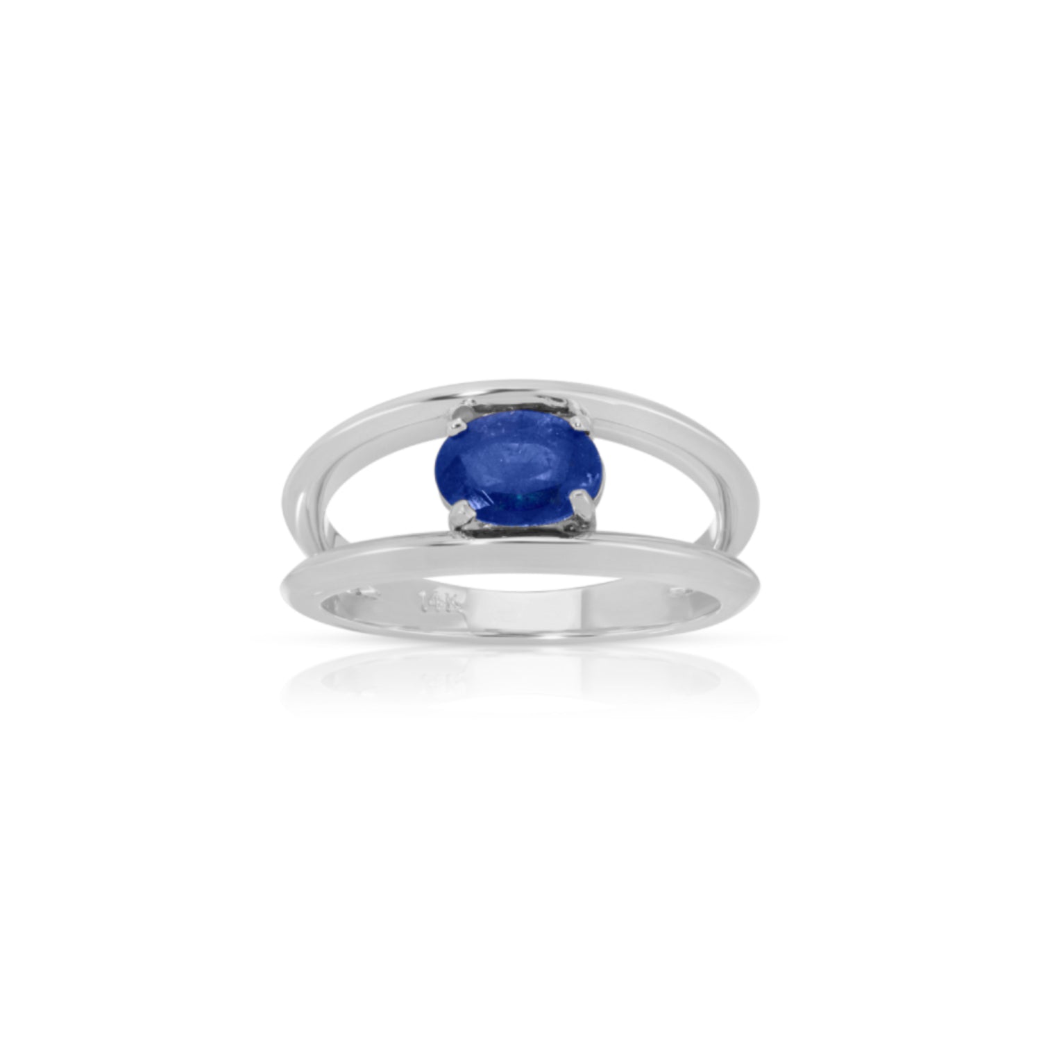 Oval Cut Blue Sapphire Split Shank Ring in White Gold