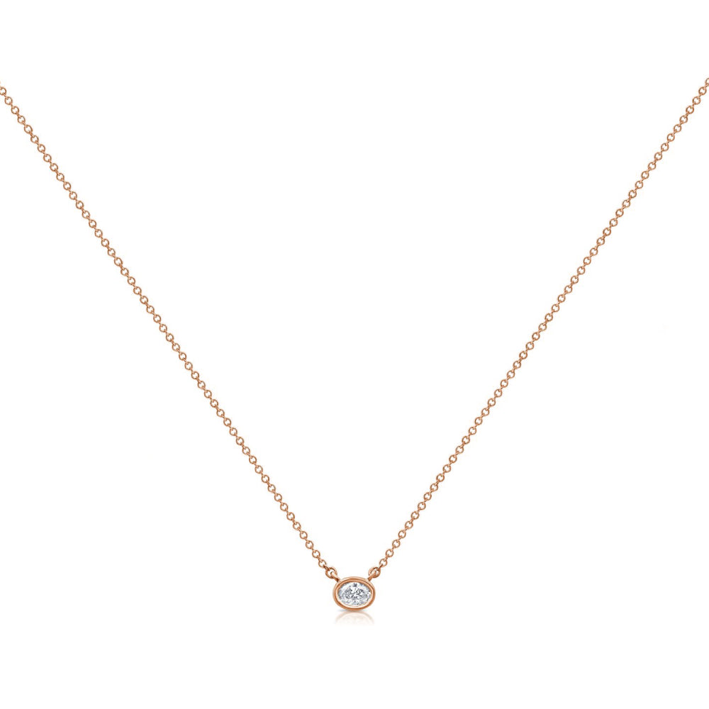 Oval Cut Diamond East-West Bezel Necklace in Rose Gold