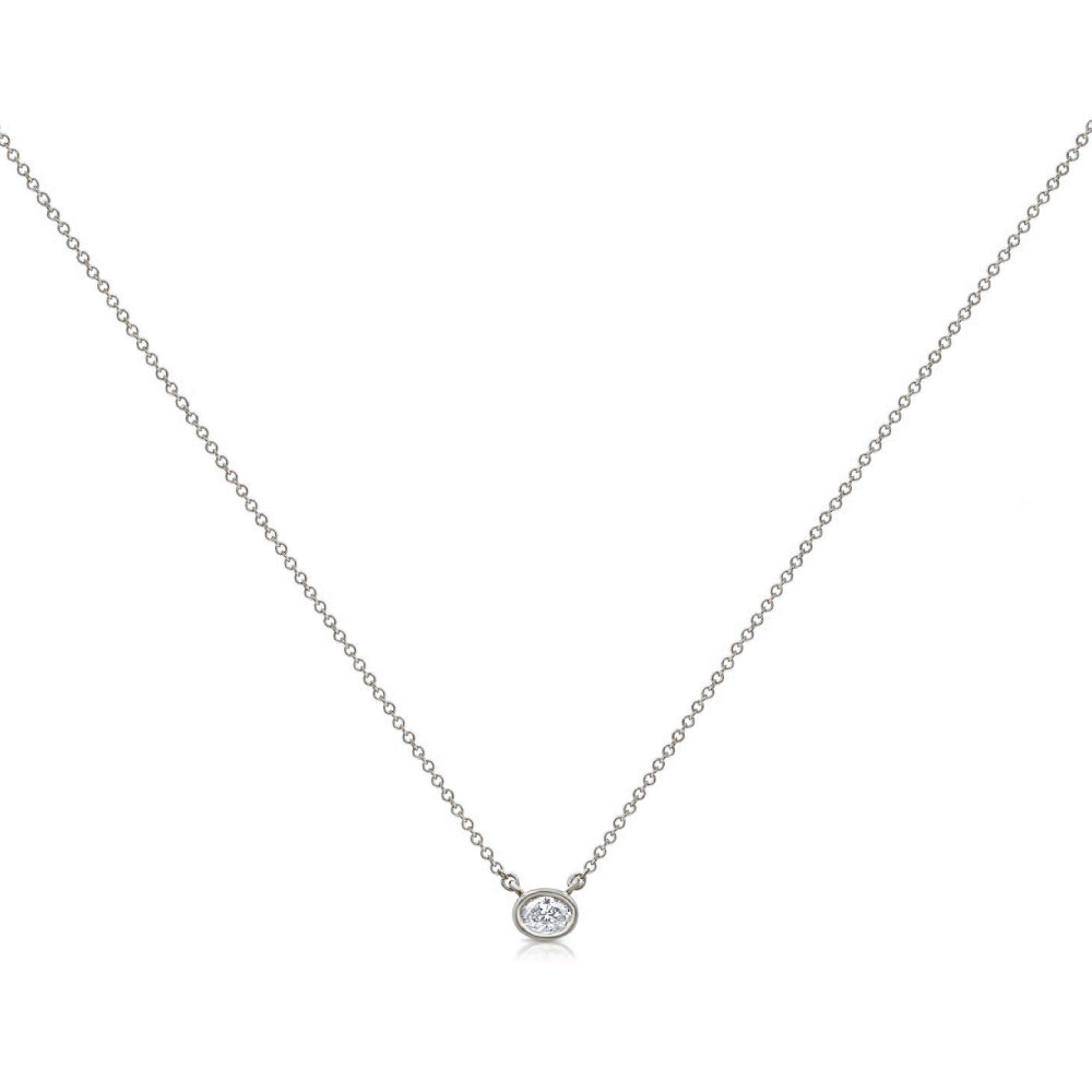 Oval Cut Diamond East-West Bezel Necklace in White Gold