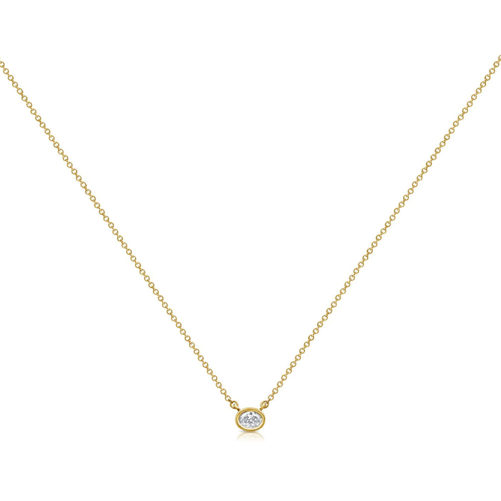 Oval Cut Diamond East-West Bezel Necklace in Yellow Gold