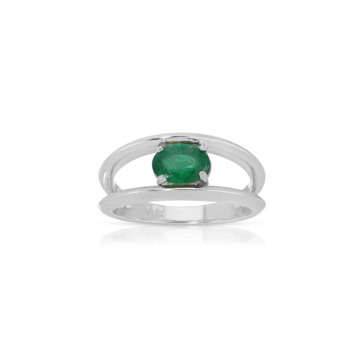 Oval Cut Emerald Split Shank Ring in White Gold