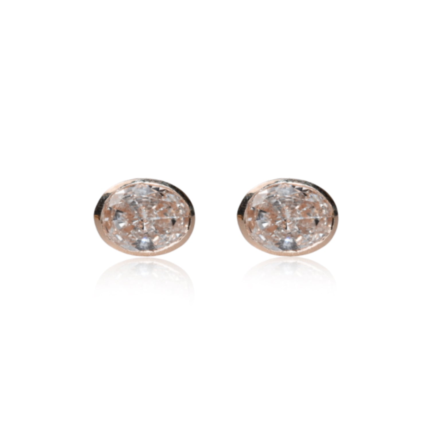 Oval Cut Lab-Grown Diamond Bezel Stud Earrings in Rose Gold