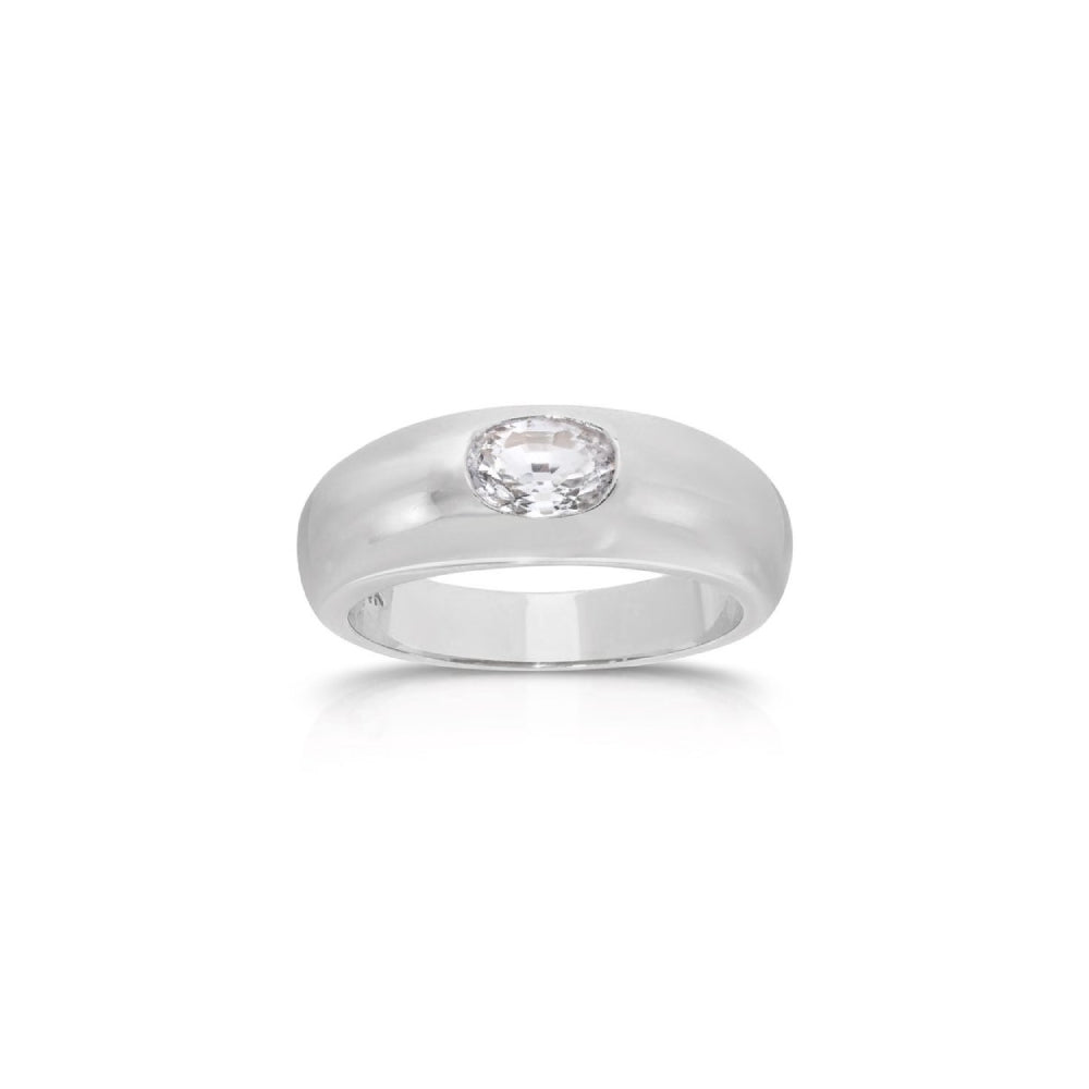 Oval Cut Pale Blue Sapphire Dome Ring in White Gold