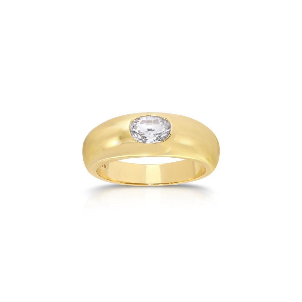 Oval Cut Pale Blue Sapphire Dome Ring in Yellow Gold