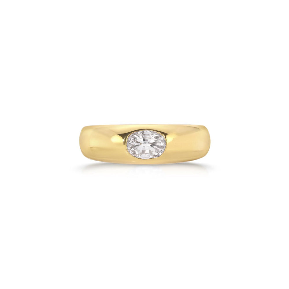 Oval Cut Pale Blue Sapphire Dome Ring in Yellow Gold