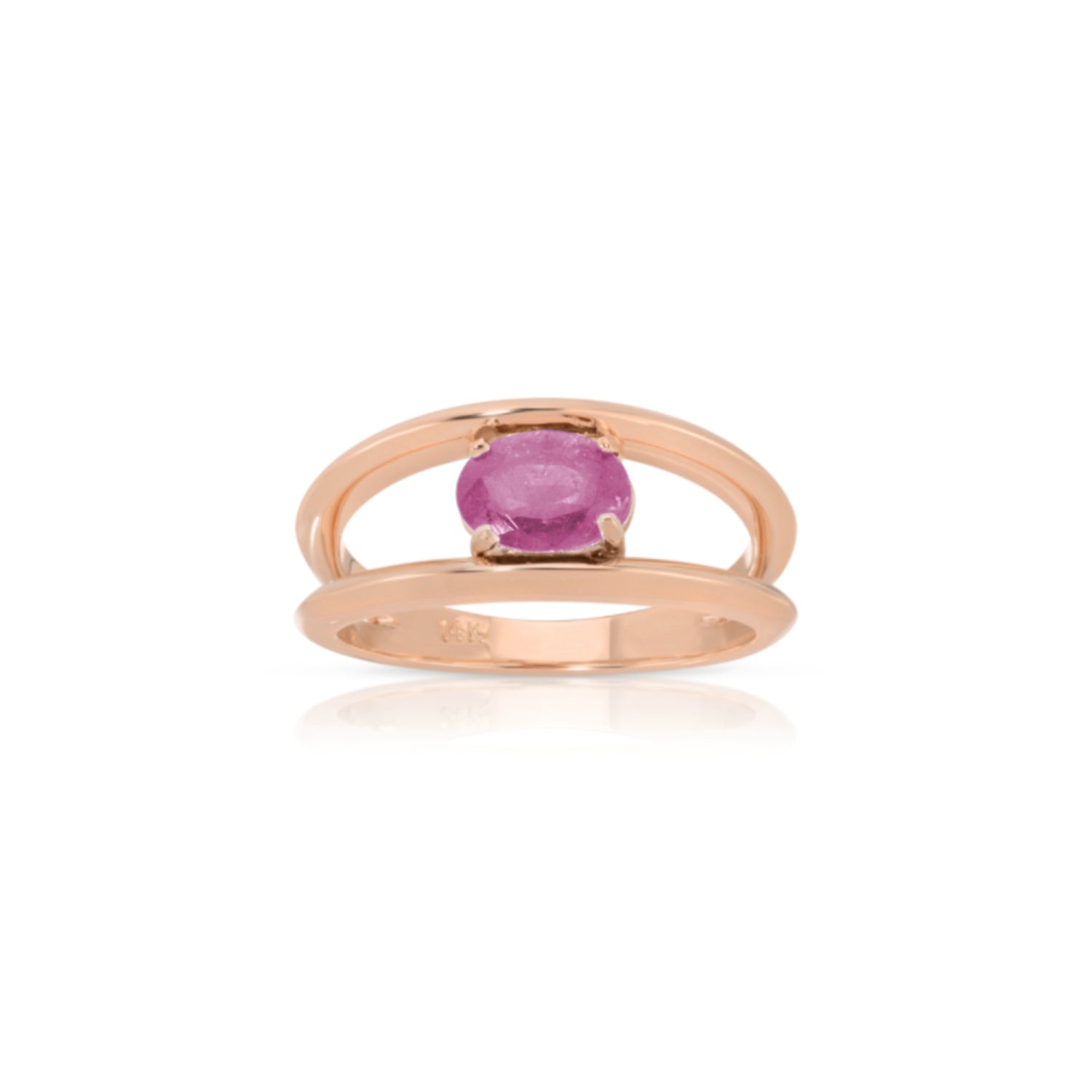 Oval Cut Pink Sapphire Split Shank Ring in Rose Gold