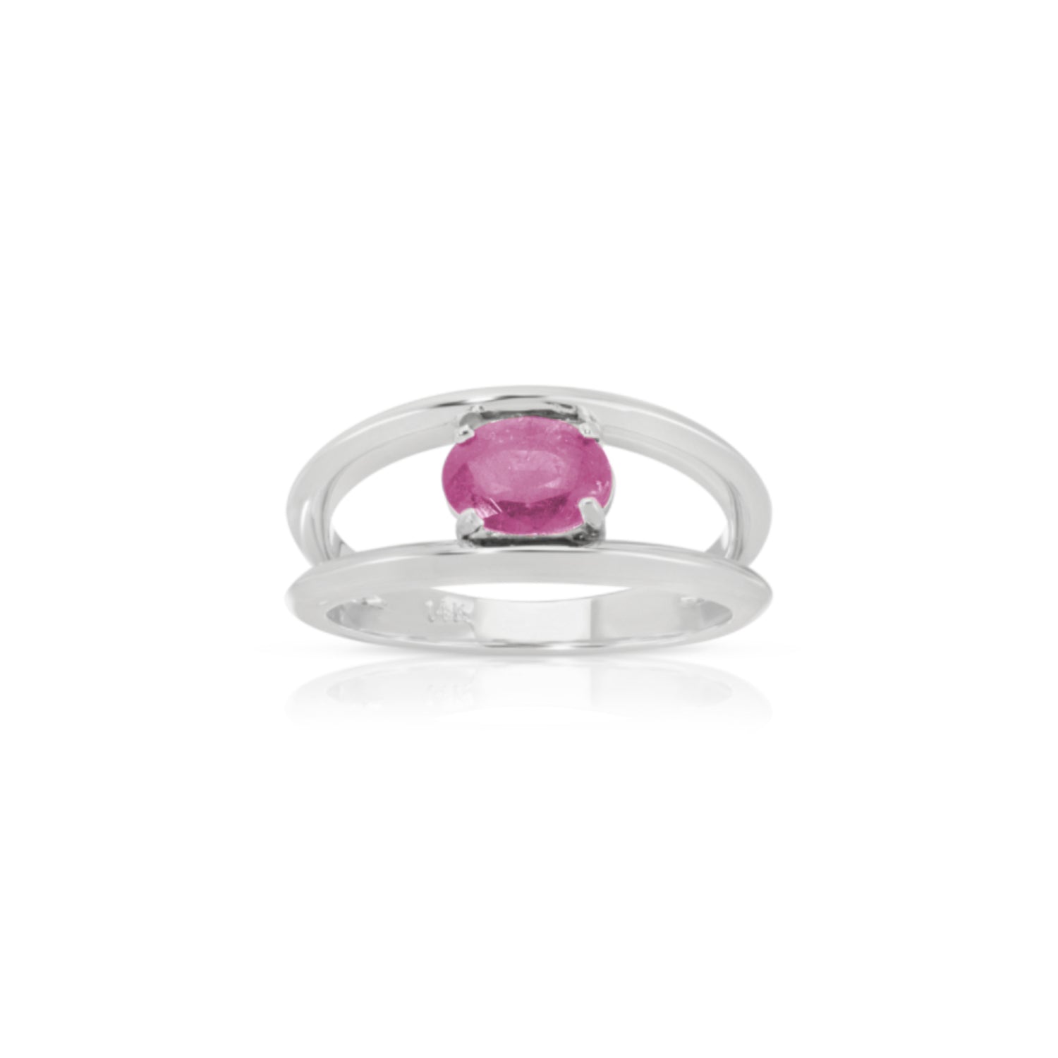 Oval Cut Pink Sapphire Split Shank Ring in White Gold