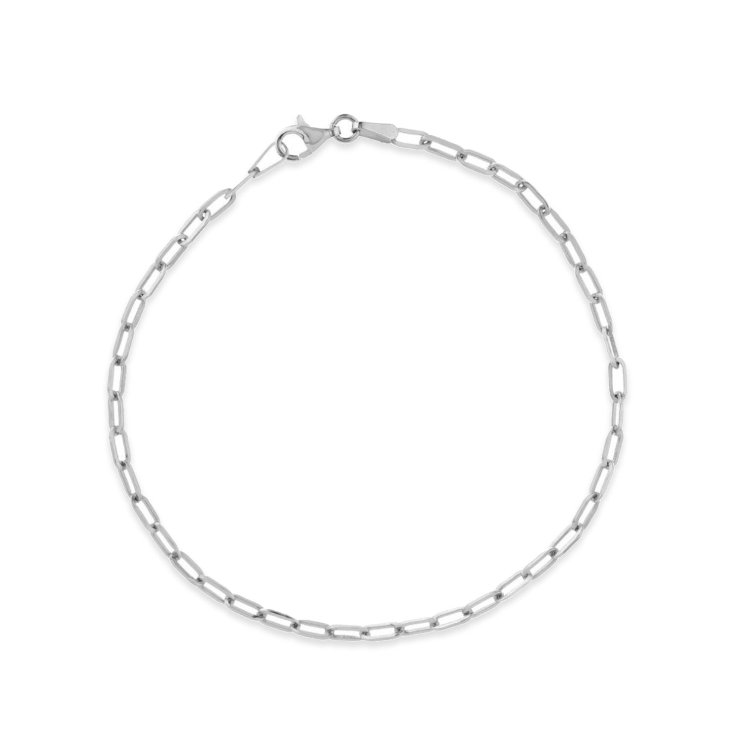 Paperclip Link Chain Bracelet in White Gold